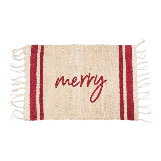 Christmas Merry Red Jute Throw Rug