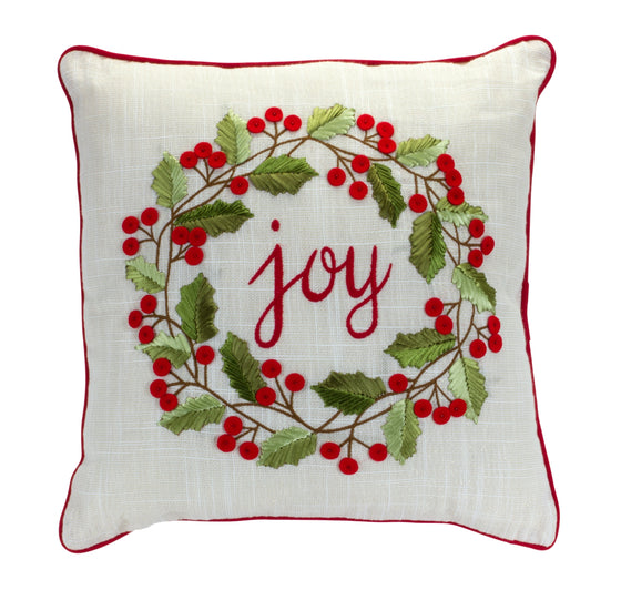 Joy and Holly Wreath Pillow